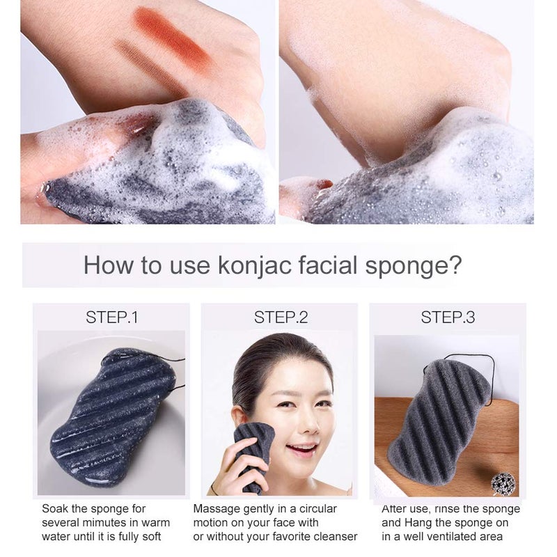 JOSALINAS Nature Konjac Facial Sponge 3 Packs with Activated Bamboo Charcoal for Cosmetic Face Cleaning  Raindrop - Image 3